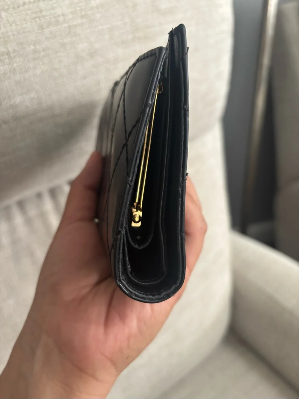 CHANEL Black Quilted Leather Wallet with Gold CC Snap